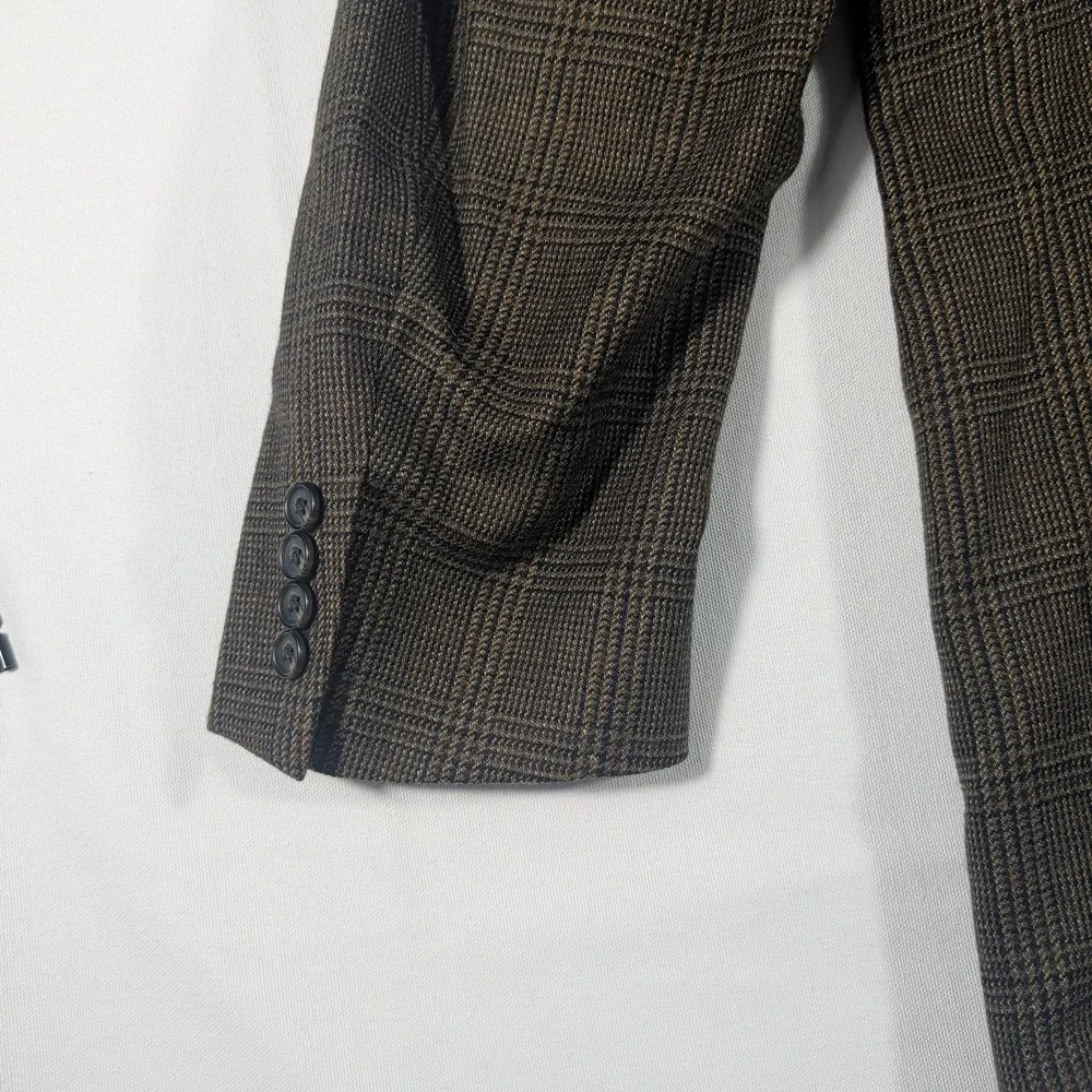 Lauren Ralph Lauren Sport Coat Mens 44L Brown Glen Plaid 100% Wool Blazer Jacket